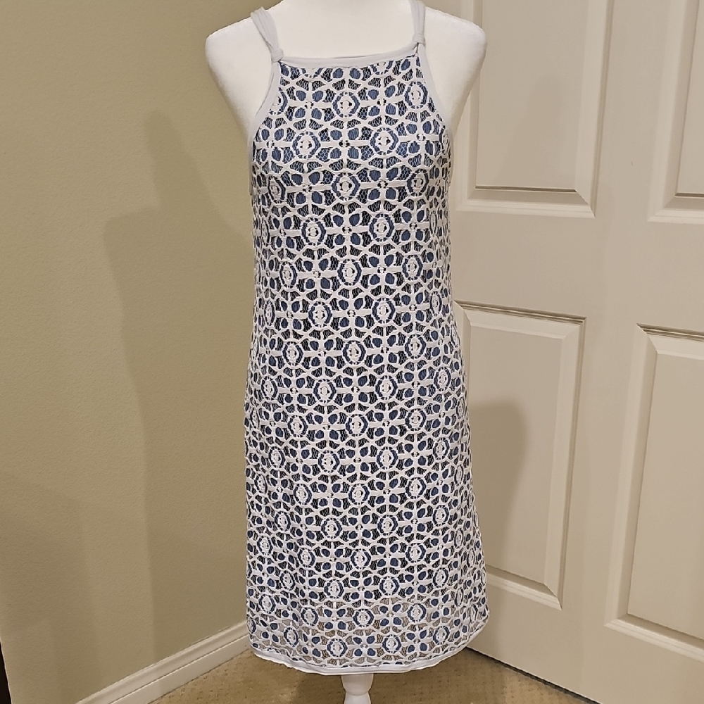 Studio M Navy and White Crochet Mini Dress